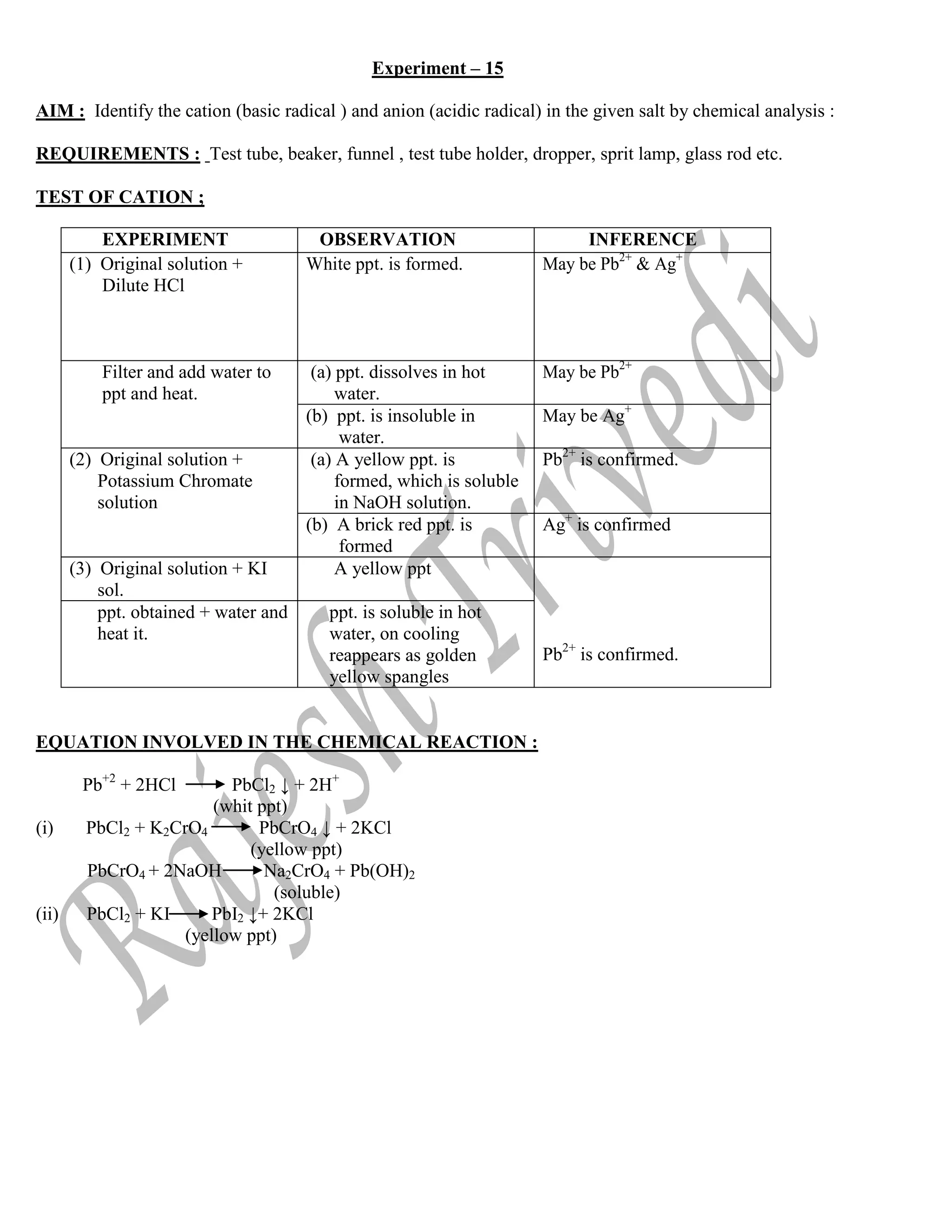 chemistry Practical Class 12th CBSE. | PDF | Chemistry | Science