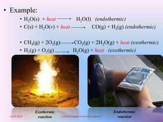 Exothermic Various Example Different types of chemical reactions(ppt) | PPTX
