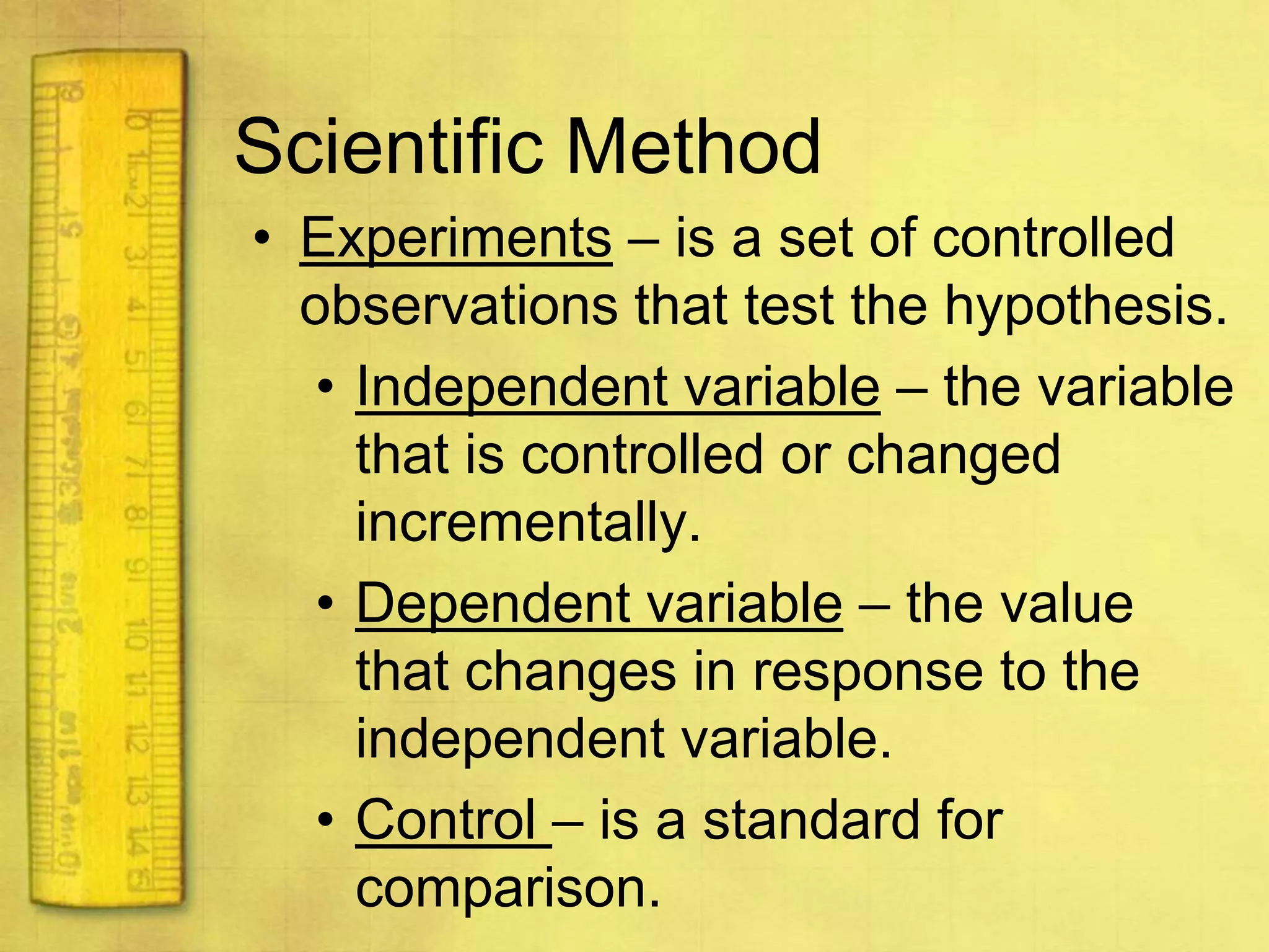 1:5 Scientific Method and ResearchGoals and ObjectivesIdentify the common steps of scientific methods.Compare and contrast types of data.Identify types of variables.Describe the difference between a theory and a scientific law.Compare and contrast pure research, applied research, and technology