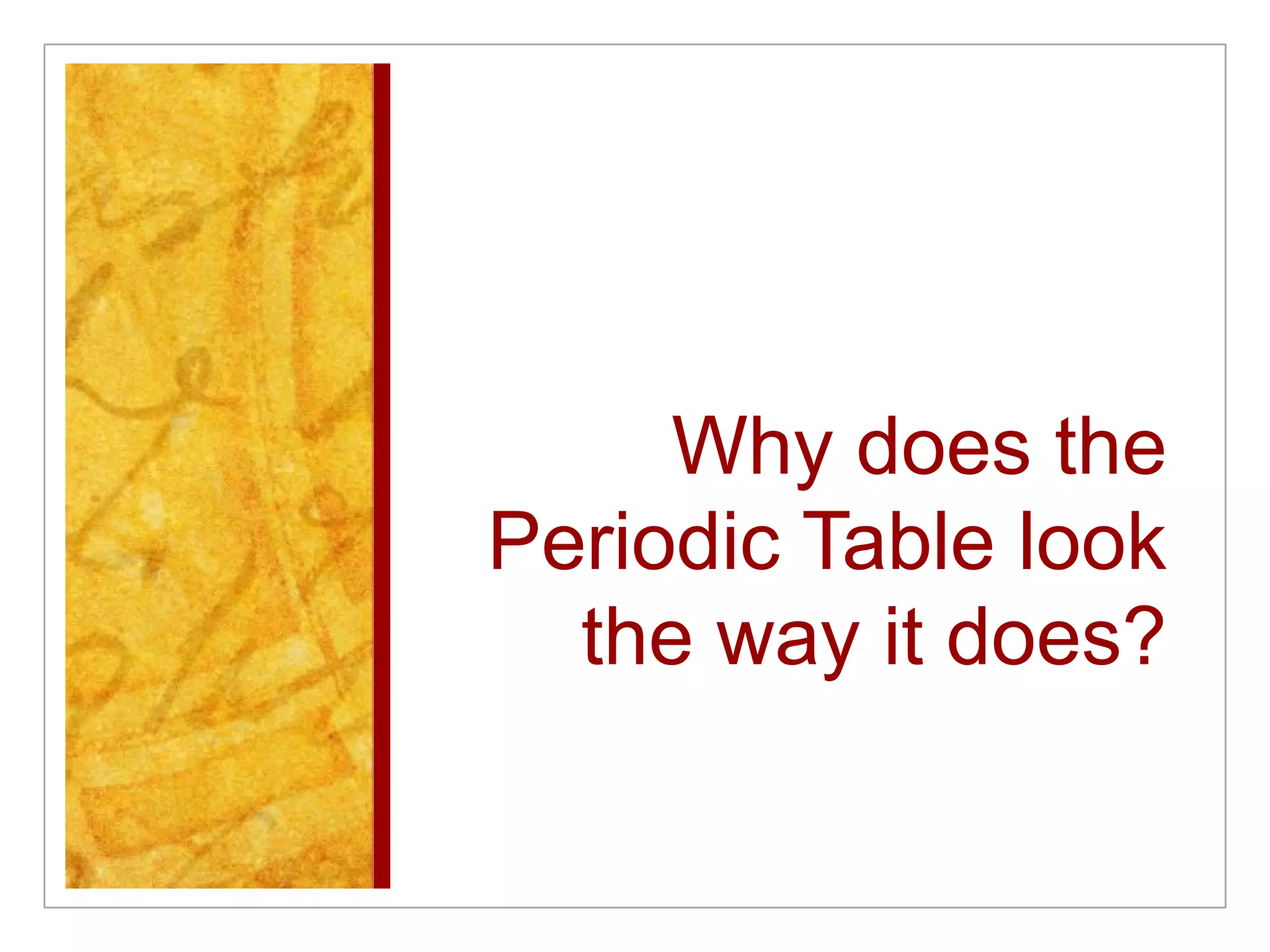 Why does the
Periodic Table look
  the way it does?
 