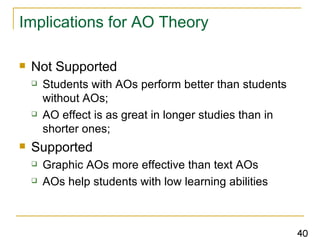 Effects of Advance Organizers on Learning and Retention from a Fully Web-based Class