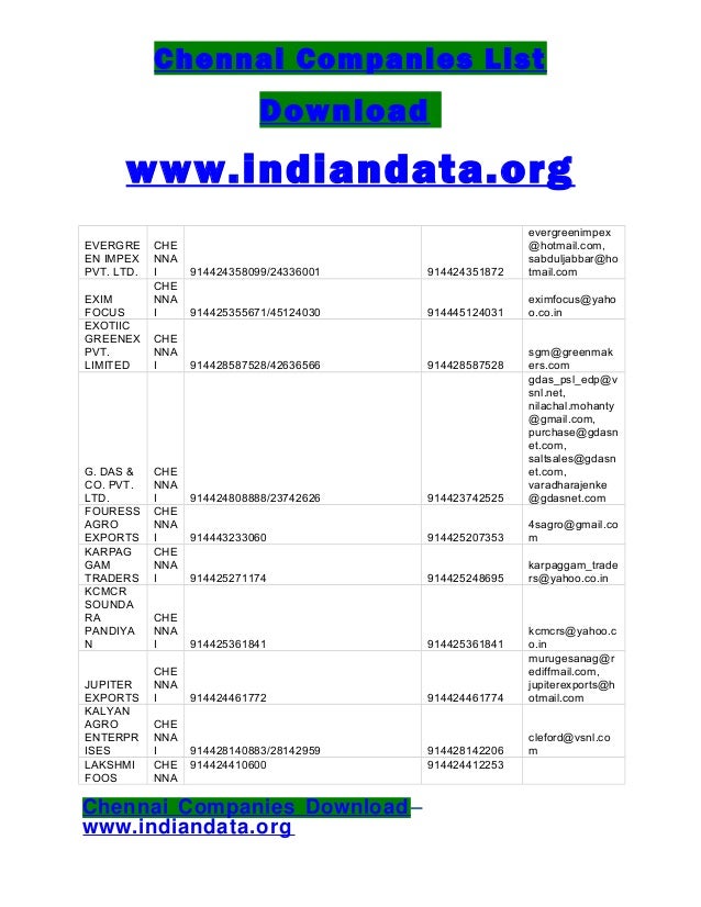 Chennai Companies List Download
