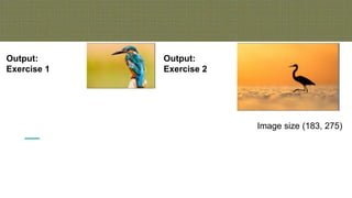 Output:
Exercise 1
Image size (183, 275)
Output:
Exercise 2
 