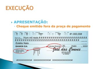    APRESENTAÇÃO:
    ◦ Cheque emitido fora da praça de pagamento
 