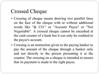 what is cheque crossing in telugu, types of cheque crossing