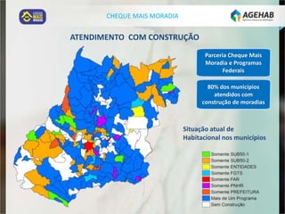 Parceria Cheque Mais
Moradia e Programas
Federais
ATENDIMENTO COM CONSTRUÇÃO
Situação atual de
Habitacional nos municípios...