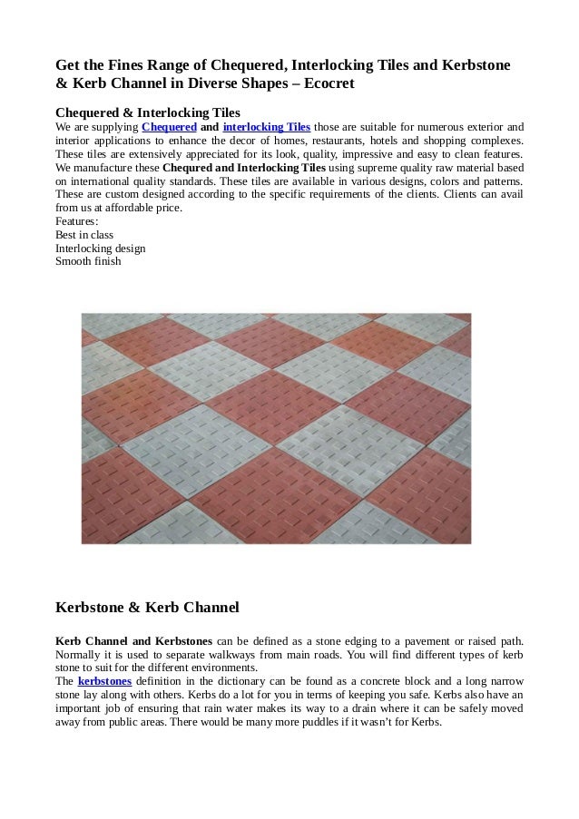 Get the Fines Range of Chequered, Interlocking Tiles and Kerbstone