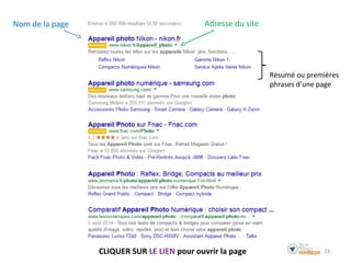 CLIQUER SUR LE LIEN pour ouvrir la page
Adresse du siteNom de la page
Résumé ou premières
phrases d’une page
23
 