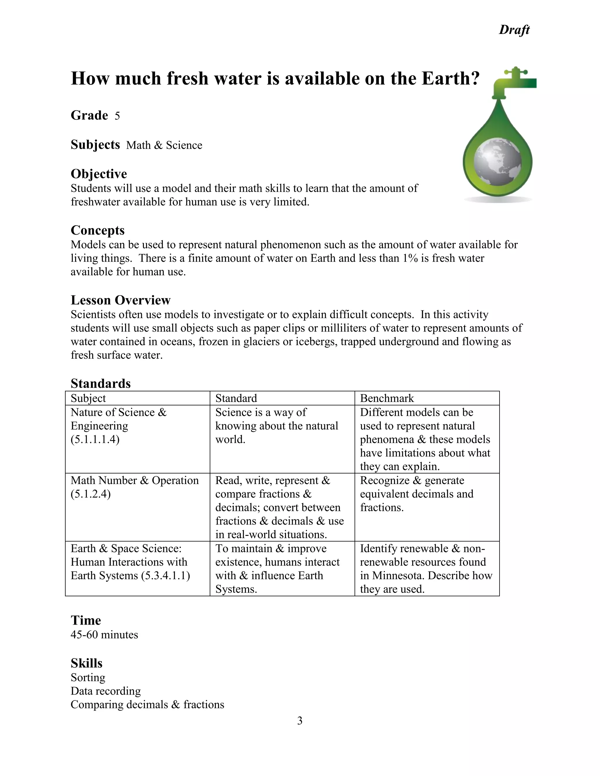 The Ripple Effect: Using Math, Science and Technology to Learn about Water  Resources and Conservation, Audit Curriculum I | PDF