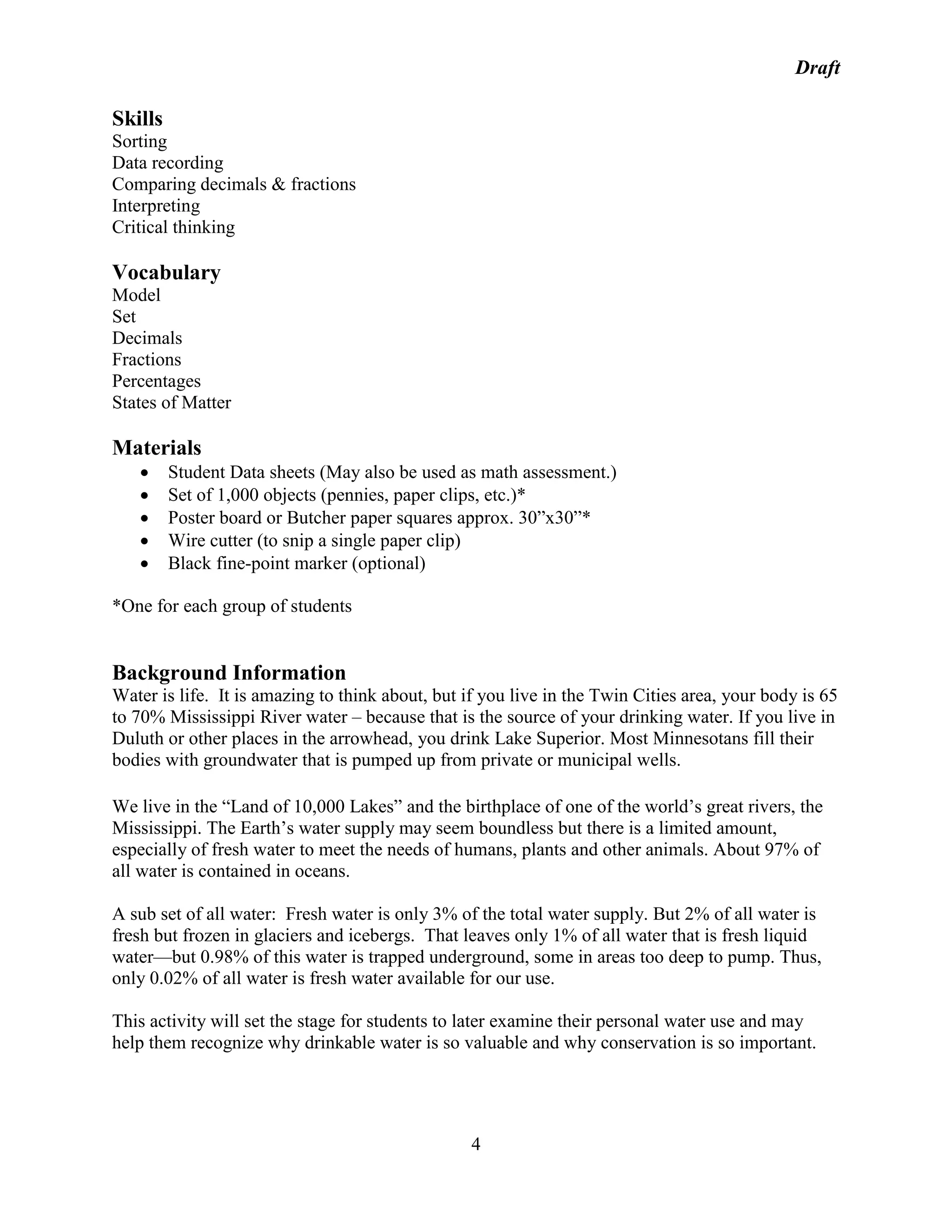 The Ripple Effect: Using Math, Science and Technology to Learn about Water  Resources and Conservation, Audit Curriculum II | PDF