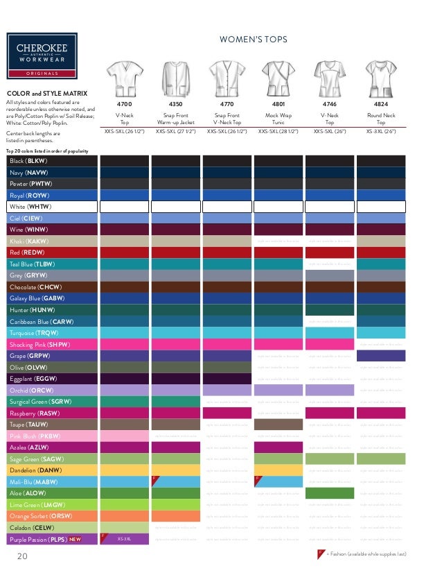 Cherokee Uniform Color Chart