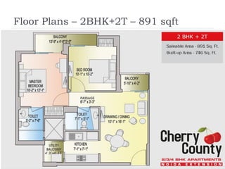 Floor Plans – 2BHK+2T – 891 sqft 
8 Call:9540066656 
 