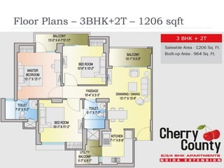 Floor Plans – 3BHK+2T – 1206 sqft 
9 Call : 9540066656 
 