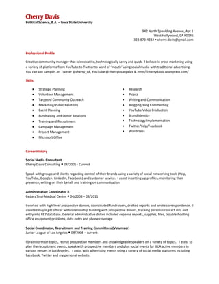 Cherry davis social and community management resume