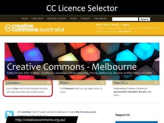 CC Licence Selector




http://creativecommons.org.au/
 