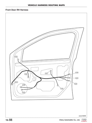 Front Door RH Harness
VEHICLE HARNESS ROUTING MAPS
VISMW160009T
16–56 Chery Automobile Co., Ltd.
 