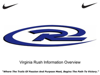 Virginia Rush Information Overview

“Where The Trails Of Passion And Purpose Meet, Begins The Path To Victory.”
 