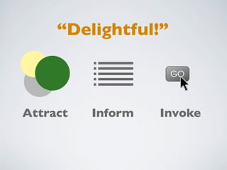 “Delightful!”

                     GO



Attract   Inform   Invoke
 