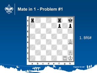 Mate in 1 - Problem #1
1. Bf6#
 