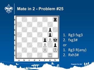 Mate in 2 - Problem #25
1. Rg3 fxg3
2. fxg3#
or
1. Rg3 R(any)
2. Rxh3#
 