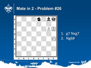 Mate in 2 - Problem #26
1. g7 Nxg7
2. Ng6#
 