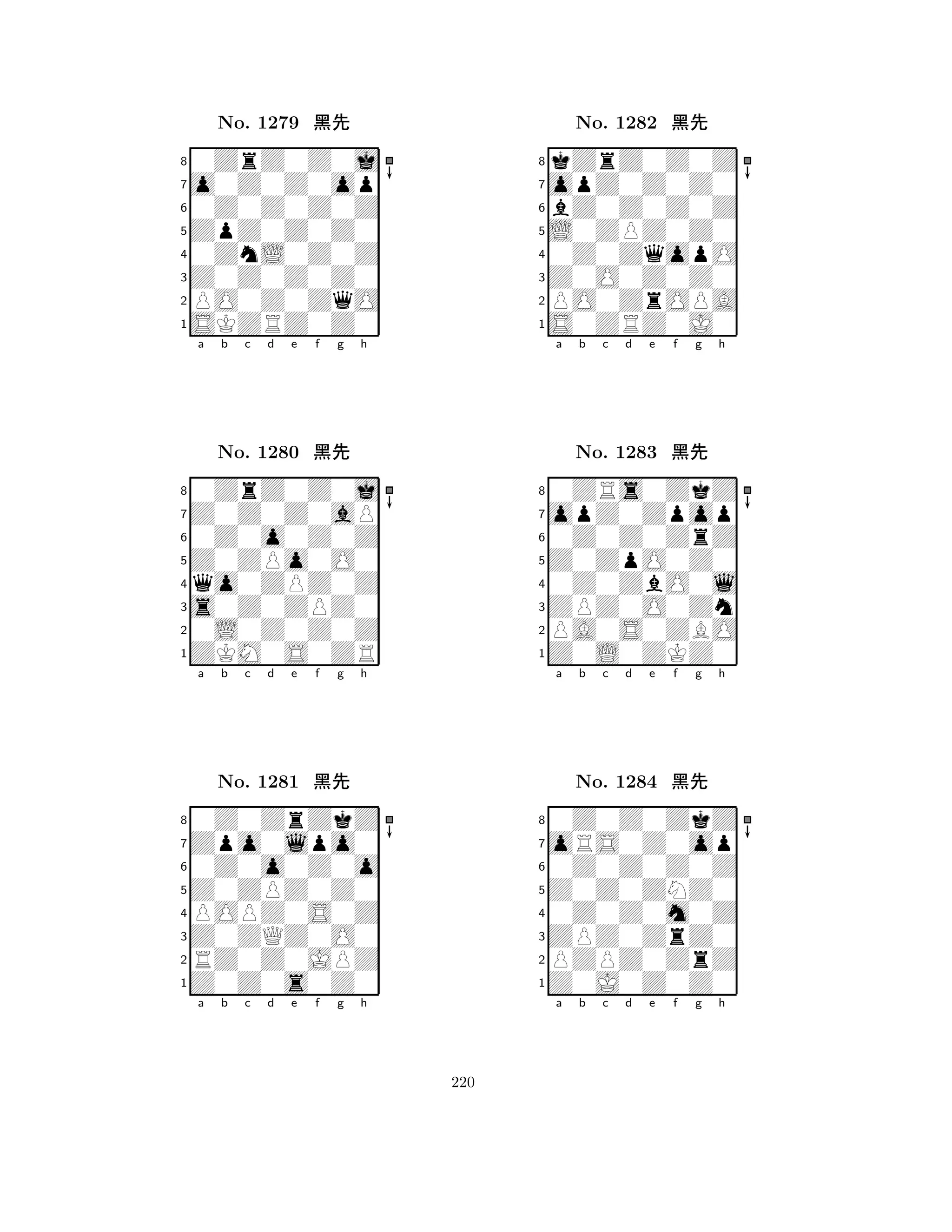 ZpZ0Z0Z0 
8SKZRZ0Z0 
Z0Z0Z0Z0 
PO0Z0ZqO 
0ZnL0Z0Z 
0ZrZ0Z0j 
o0Z0Z0op 
0Z0Z0Z0Z 
No. 1279 çk 
7654321Z0Z0Z0aP 
0ZrZ0Z0j 
a b c d e f g h 
0Z0o0Z0Z 
Z0ZPo0O0 
No. 1280 çk 
8qo0ZPZ0Z 
765ZKM0S0ZR 
0L0Z0Z0Z 
s0Z0ZPZ0 
4321Zpo0lpo0 
0Z0ZrZkZ 
a b c d e f g h 
0Z0o0Z0o 
Z0ZPZ0Z0 
No. 1281 çk 
8POPZ0S0Z 
765Z0Z0s0Z0 
RZ0Z0JPZ 
Z0ZQZ0O0 
4321a b c d e f g h 
L0ZPZ0Z0 
8S0ZRZ0J0 
Z0O0Z0Z0 
PO0ZrOPA 
0Z0ZqopO 
kZrZ0Z0Z 
opZ0Z0Z0 
bZ0Z0Z0Z 
No. 1282 çk 
7654321opZ0Zpop 
0ZRs0ZkZ 
a b c d e f g h 
0Z0Z0ZrZ 
Z0ZpO0Z0 
No. 1283 çk 
80Z0ZbO0l 
765Z0L0ZKZ0 
PA0S0ZBO 
ZPZ0O0Zn 
4321oRS0Z0op 
0Z0Z0ZkZ 
a b c d e f g h 
0Z0Z0Z0Z 
Z0Z0ZNZ0 
No. 1284 çk 
80Z0Z0m0Z 
765Z0J0Z0Z0 
PZPZ0ZrZ 
ZPZ0ZrZ0 
4321a b c d e f g h 
220 
 