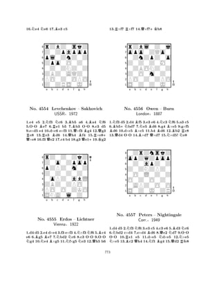 16.Ne4 Ne6 17.Be3 c5 
8rZbZ0skZ 
7Z0Zpapop 
6pl0ZnZ0Z 
5Zpo0O0Z0 
40Z0ZNZ0Z 
3ZBZ0AQZ0 
2PO0Z0OPO 
1Z0ZRS0J0 
-BNa b RNc d e f Q RNo. 4554 RQBLevchenkov BQQg Bh 
Q-BN– Sakhovich 
USSR§1972 
+RQK+ 1.e4 e5 2.f3 c6 3.b5 a6 4.a4 f6 
5.OO e7 6.e1 b5 7.b3 OO 8.c3 d5 
9.e×d5 e4 10.d×c6 e×f3 11.×f3 g4 12.g3 e8 13.e3 d6 14.h4 f4 15.×e8×e8 16.f3 e2 17.c4 b4 18.g3 e119.g2 
8rZ0Z0ZkZ 
7Z0o0Zpop 
6pZPZ0m0Z 
5Z0Z0Z0Z0 
40oPZ0abL 
3ZBZ0ZPO0 
2PO0O0ZKO 
1SNA0l0Z0 
NBNBa b Nc d Ne f NNg h 
N-QB-No. 4555 Erdos – Lichtner 
Vienna§1922 
1.d4 d5 2.e4 d×e4 3.f3 e×f3 4.×f3 f6 5.c4 
e6 6.g5 e7 7.bd2 c6 8.c3 OO 9.OO g4 10.e4 ×g5 11.f×g5 e3 12.h5 h6 
13.R×f7 R×f7 14.Q×f7+Kh8 
8rZbl0Z0j 
7opo0ZQo0 
60ZnZpZ0o 
5Z0Z0Z0M0 
40ZBONZ0Z 
3Z0O0m0Z0 
2PO0Z0ZPO 
1S0Z0Z0J0 
BN+Na Bb BNc d Be f Q-QBNg h 
NNo. 4556 Owen – Burn 
BRLondon§1887 
NN1.f3 d5 2.d4 f5 3.e3 e6 4.c3 f6 5.a3 c5 
6.b5bd7 7.e5 d6 8.g4 ×e5 9.g×f5 d6 10.d×c5 ×c5 11.b4 d6 12.b2 c8 
13.d4 OO 14.×d7 ×d7 15.×d5! e8 
80ZrZnskZ 
7opZqZpop 
60Z0apZ0Z 
5Z0ZNZPZ0 
40O0L0Z0Z 
3O0Z0O0Z0 
20APZ0O0O 
1S0Z0J0ZR 
N-NNo. RNa b Nc d e f BQBNQg h 
NBNN-4557 Peters – Nightingale 
Corr.§N1949 
BQR1.d4 d5 2.f3 f6 3.e3 c5 4.c3 e6 5.d3 c6 
6.bd2 c×d4 7.e×d4 d6 8.e2 d7 9.OO 
OO 10.e1 e5 11.d×e5 d×e5 12.×e5 ×e5 13.c2 h4 14.f1 g4 15.d2 fe8 
773 
 