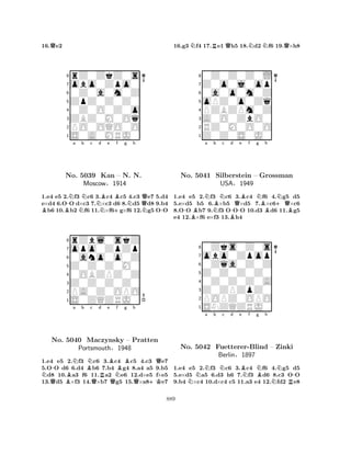 16.Qe2 
8rZ0ZkZ0s 
7obo0Zpo0 
60Z0a0m0Z 
5ZpZ0Z0Z0 
40Z0O0Z0o 
3ZBZ0M0Oq 
2PO0OQO0O 
1S0A0MRJ0 
a b c d e f g h 
BB-NNNNB+BNQNo. 5039 Kan – N. N. 
N-1.e4 e5 2.f3 c6 3.c4 c5 4.c3 e7 5.d4 
e×d4 6.OO d×c3 7.×c3 d6 8.d5 d8 9.b4 b6 10.b2 f6 11.×f6g×f6 12.g5 OO 
Moscow§1914 
0ano0o0Z 
Z0Z0Z0M0 
opo0ZpZp 
rZbl0skZ 
876S0ZQZRJ0 
PA0Z0OPO 
Z0Z0Z0Z0 
0OBZPZ0Z 
54321a b c d e f g h 
NQ-BNBNQRBNo. 5040 Maczynsky QNBQ– Pratten 
Portsmouth§1948 
Q+K1.e4 e5 2.f3 c6 3.c4 c5 4.c3 e7 
5.OO d6 6.d4 b6 7.b4 g4 8.a4 a5 9.b5 d8 10.a3 f6 11.a2 e6 12.d×e5 f×e5 
13.d5 ×f3 14.×b7 g5 15.×a8e7 
16.g3 Nf4 17.Re1 Qh5 18.Nd2 Nf6 19.Q×h8 
80Z0Z0Z0L 
7Z0o0j0op 
60a0o0m0Z 
5oPZ0o0Zq 
4PZBZPm0Z 
3A0O0ZbO0 
2RZ0M0O0O 
1Z0Z0S0J0 
a b c d e f g h 
No. -BNBNQBN+QN5041 NSilberstein B-– Grossman 
BBUSA§1949 
1.e4 e5 2.f3 c6 3.c4 f6 4.g5 d5 
5.e×d5 b5 6.×b5 ×d5 7.×c6×c6 
8.OO b7 9.f3 OOO 10.d3 d6 11.g5 
e4 12.×f6 e×f3 13.h4 
80Zks0Z0s 
7obo0Zpop 
60Zqa0Z0Z 
5Z0Z0Z0Z0 
40Z0Z0Z0A 
3Z0ZPZpZ0 
2POPZ0OPO 
1SNZQZRJ0 
NNa b Nc d e BNf g NBh 
NNR-No. 5042 Fuetterer-Blind – Zinki 
Berlin§1897 
1.e4 e5 2.f3 c6 3.c4 f6 4.g5 d5 
5.e×d5 a5 6.d3 h6 7.f3 d6 8.c3 OO 
9.b4 ×c4 10.d×c4 c5 11.a3 e4 12.fd2 e8 
889 
 