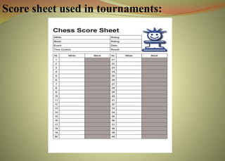 Score sheet used in tournaments:
 