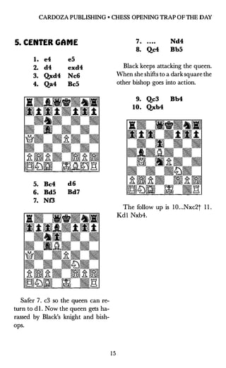 BRUCE ALBERSTON
6. DANISH GAMBIT
1. e4 e5
2. d4 exd4
3. c3 dxc3
4. Bc4 cxb2
5. Bxb2
White sacrifices two pawns to get
a bi...
