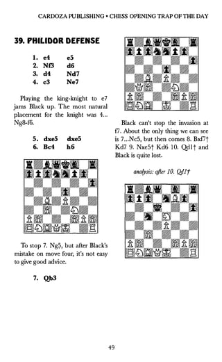 BRUCE ALBERSTON
40. PHILIDOR DEFENSE
1. e4
2. N£J
3. d4
4. Nc3
e5
d6
Q.f6
Be6
5. dxe5 dxe5
50
Better to move th
recapture....