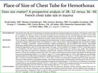 Place of Size of Chest Tube for Hemothorax
 