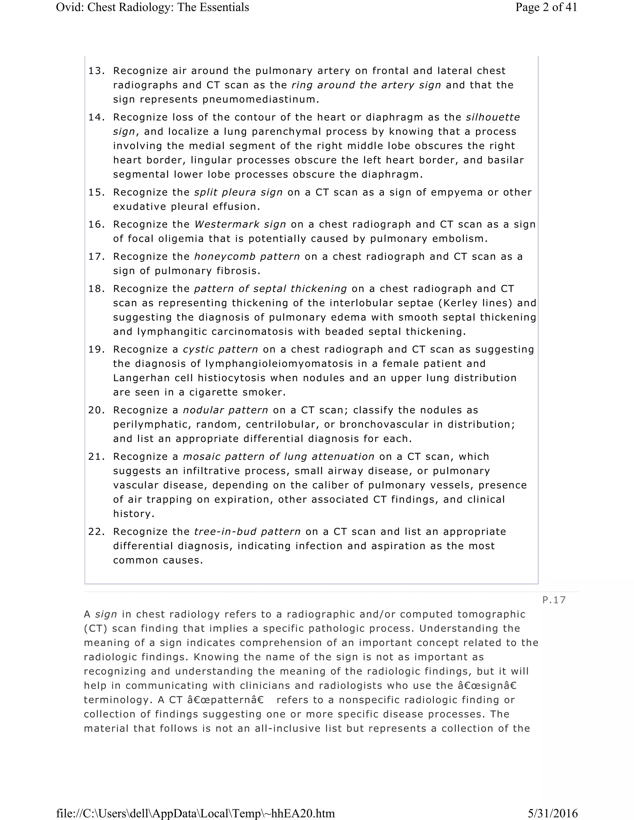 Chest radiology essentials signs | PDF