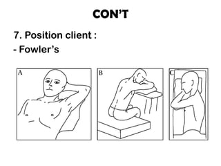 CON’T
7. Position client :
- Fowler’s
 