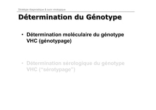Stratégie diagnostique & suivi virologique


Détermination du Génotype
Détermination    Génotype

  • Détermination moléculaire du génotype
    VHC (génotypage)



  • Détermination sérologique du génotype
    VHC (“sérotypage”)
 
