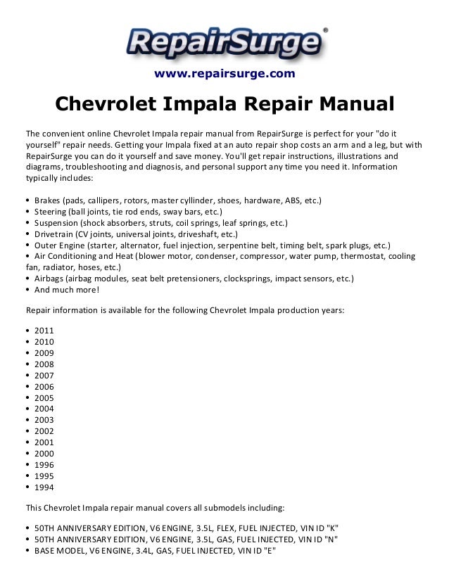 2001 chevrolet impala manual