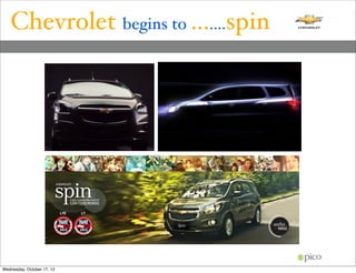 Chevrolet begins to .......spin




Wednesday, October 17, 12
 