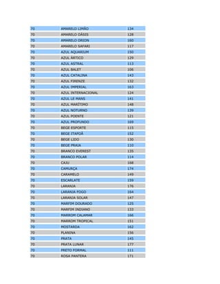 Tabela de Cores Chevrolet
Aqui você pode consultar a tabela com todas as cores Chevrolet disponíveis entre 1969 e 1992.
Informações fornecidas por Deolindo Birelli Shibunga - Clube do Opala de São Paulo.
Ano de fabricação Nome da cor Código GM
69 AMARELO ASTECA 144
69 AMARELO CONTO 123
69 AMARELO GRAN PRIX 161
69 AMARELO LIMÃO 134
69 AMARELO OÁSIS 128
69 AMARELO ORION 160
69 AMARELO SAFARI 117
69 AZUL AQUARIUM 150
69 AZUL ÁRTICO 129
69 AZUL ASTRAL 113
69 AZUL BALET 106
69 AZUL CATALINA 143
69 AZUL FIRENZE 132
69 AZUL IMPERIAL 163
69 AZUL INTERNACIONAL 124
69 AZUL LE MANS 141
69 AZUL MARÍTIMO 148
69 AZUL NOTURNO 139
69 AZUL POENTE 121
69 AZUL PROFUNDO 169
69 BEGE ESPORTE 115
69 BEGE ITAPOÃ 152
69 BEGE LIDO 130
69 BEGE PRAIA 110
69 BRANCO EVEREST 135
69 BRANCO POLAR 114
69 CAJU 168
69 CAMURÇA 174
 