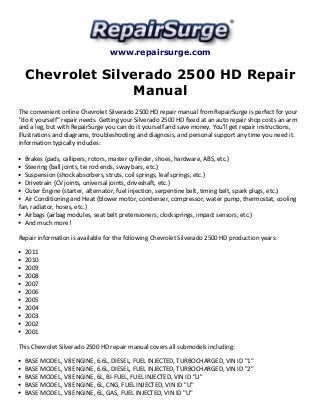 Chevrolet Silverado 2500 Hd Repair Manual 2001 2011