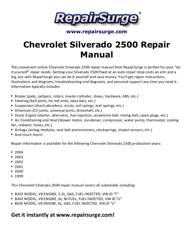 Chevrolet Silverado 2500 Repair Manual 1999-2004