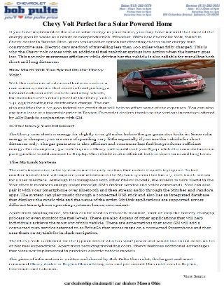 View Source
car dealership cincinnati | car dealers Mason Ohio
Chevy Volt Perfect for a Solar Powered Home
 