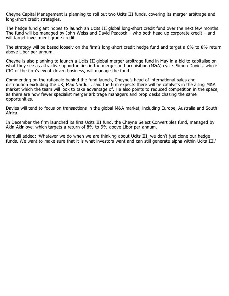 Cheyne Capital To Launch Investment Grade Credit And Arbitrage Funds