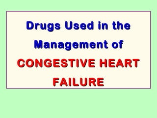 Drugs Used in the
Management of
CONGESTIVE HEART
FAILURE

 