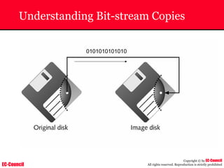 EC-Council
Copyright © by EC-Council
All rights reserved. Reproduction is strictly prohibited
Understanding Bit-stream Copies
Transfer of data from original media to image disk
0101010101010
 