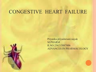 CONGESTIVE HEART FAILURE
Priyanka priyadarsani nayak
M.PHARM
R.NO:256215887006
ADVANCES IN PHARMACOLOGY
 