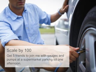 Scale by 100
Get 5 friends to join me with gauges and
pumps at a supermarket parking lot one
afternoon.
 