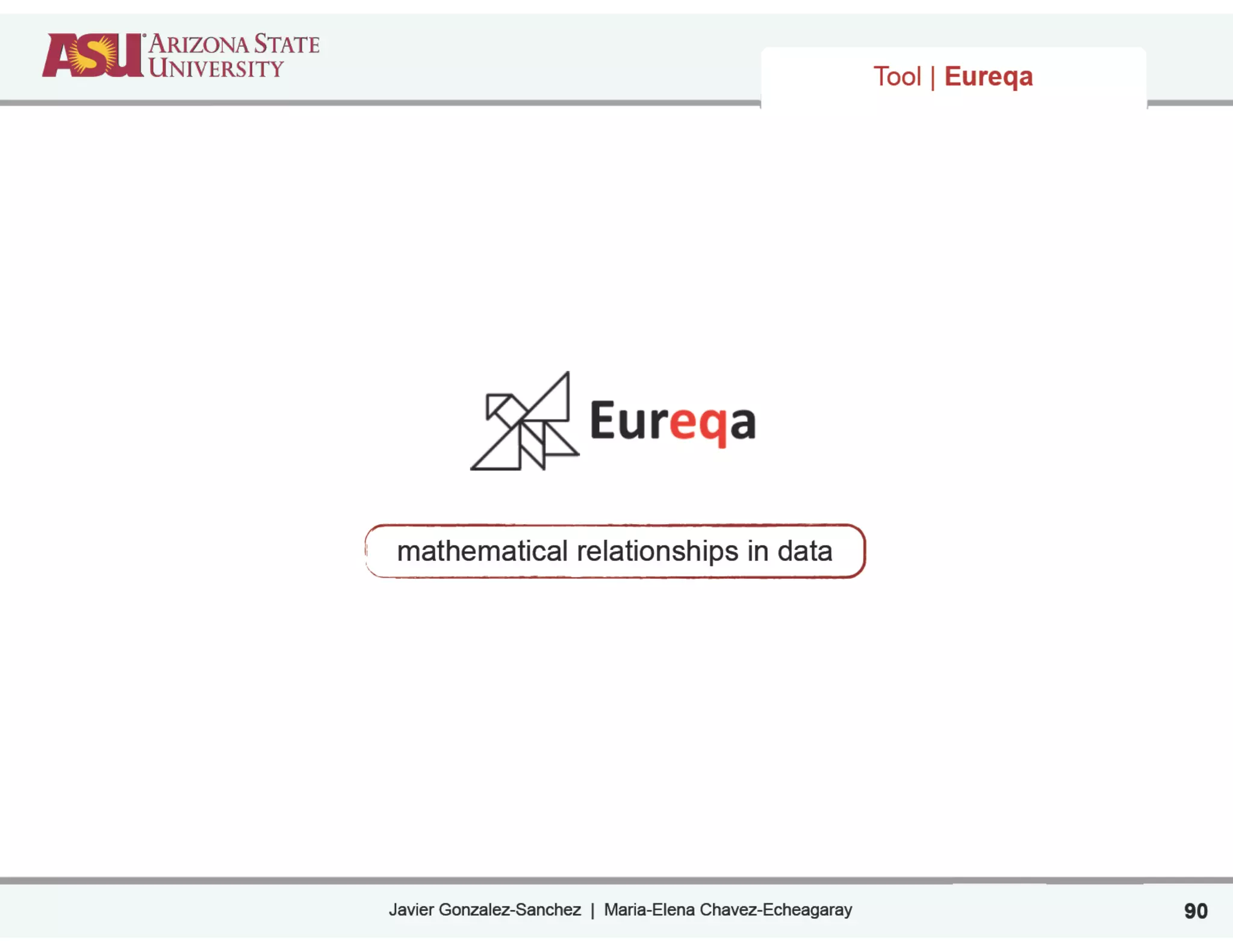 Javier Gonzalez-Sanchez | Maria-Elena Chavez-Echeagaray
Tool | Eureqa
mathematical relationships in data
90
 