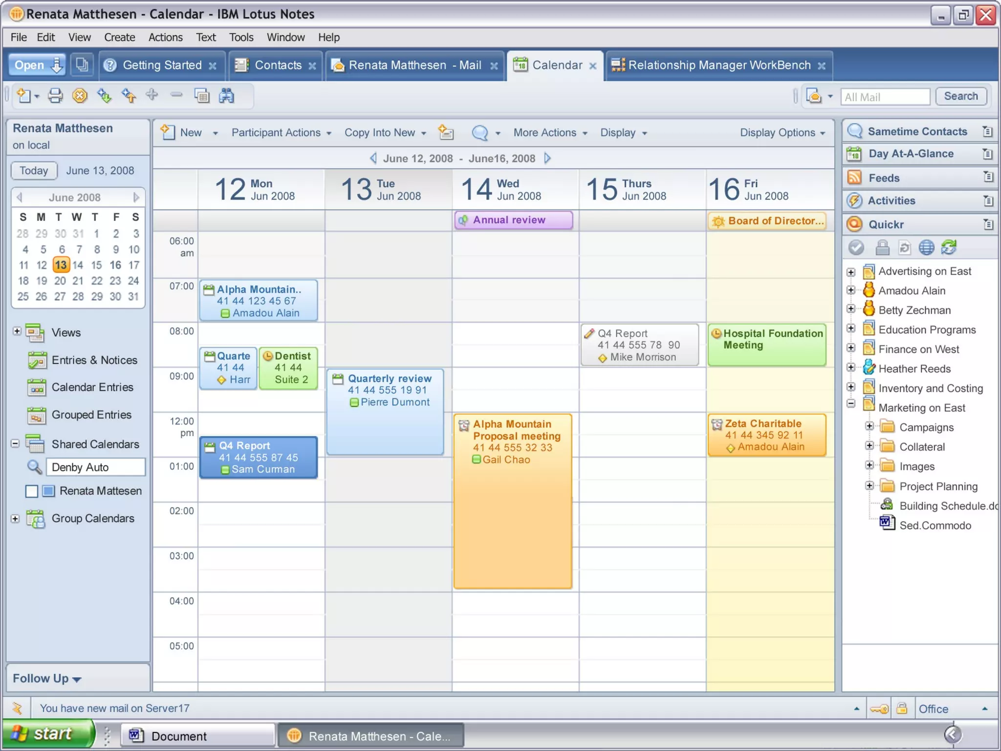 Calendar, Quickr Sidebar 