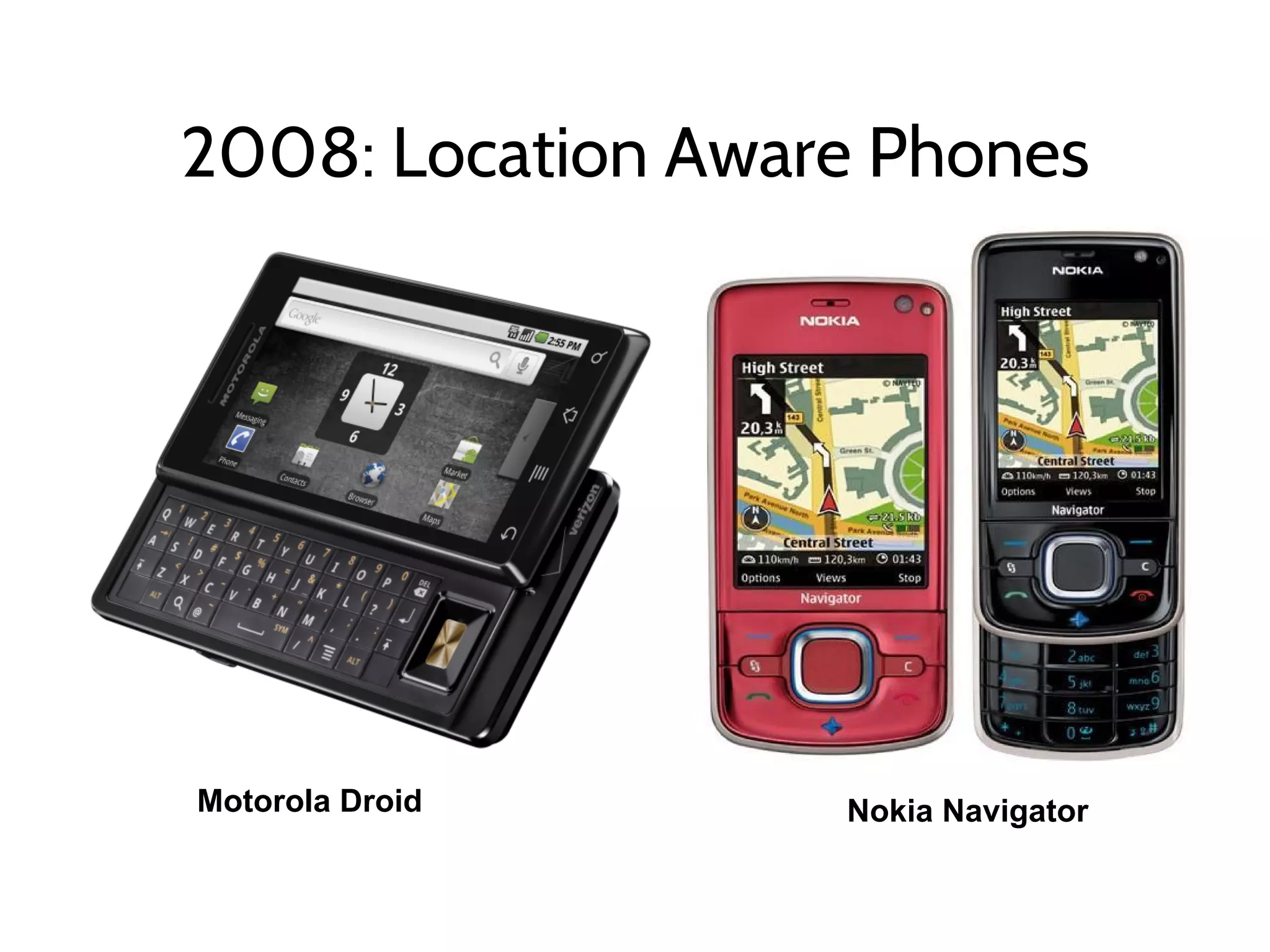 2008: Location Aware Phones
Nokia NavigatorMotorola Droid
 