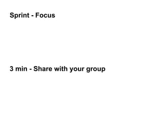 3 min - Share with your group
Sprint - Focus
 